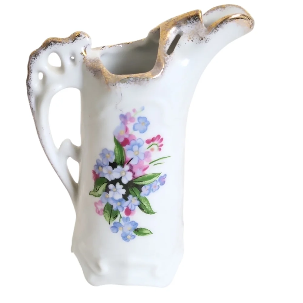 Vintage Royal Crown Hand Painted Gold Trim Floral Creamer 5 1/8